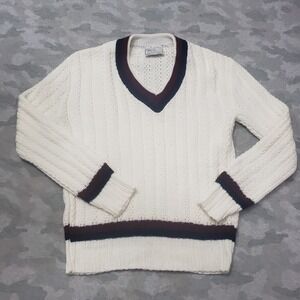 True Vintage Lawrence Sweater Mens Medium Beige Pullover V-Neck Long Sleeve